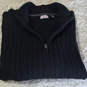 Men’s 100% cotton BLACK 1/4  zip IZOD cable knit sweater XXL